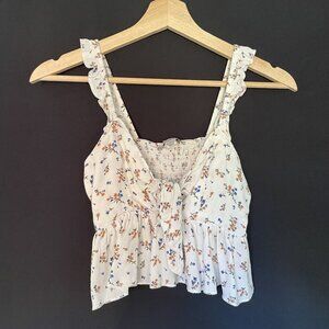 American Eagle Outfitters Floral Blouse - Cream and Blue